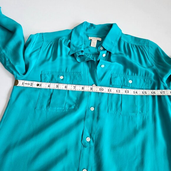 J.Crew 100% silk till color button down long sleeves shirt/blouse. - Picture 3 of 8